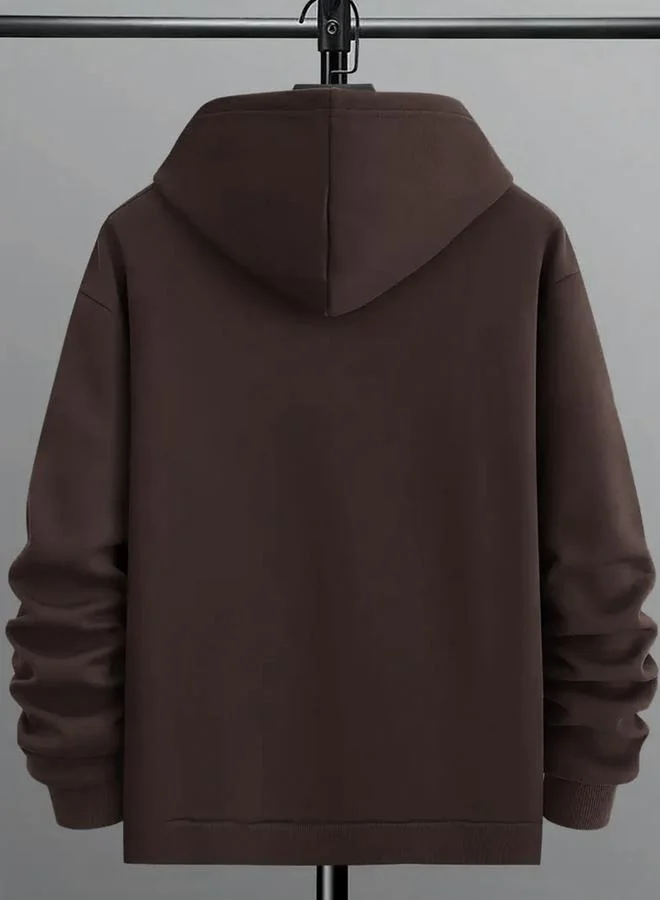 Take Two Take Two Men Brown Solid Hoodie with Kangaroo Pocket