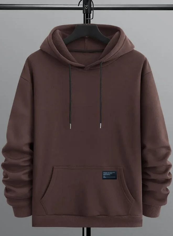 Take Two Take Two Men Brown Solid Hoodie with Kangaroo Pocket