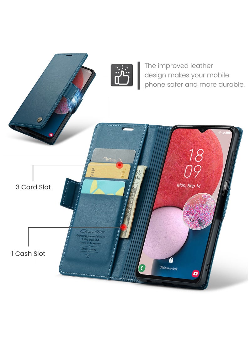 Phone Case for Samsung Galaxy A13 4G Anti-scratch Leather Kickstand Card Slot Money Pocket Blue - Image 2