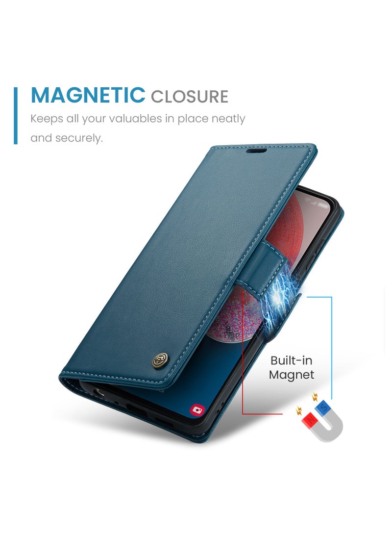 Phone Case for Samsung Galaxy A13 4G Anti-scratch Leather Kickstand Card Slot Money Pocket Blue - Image 3