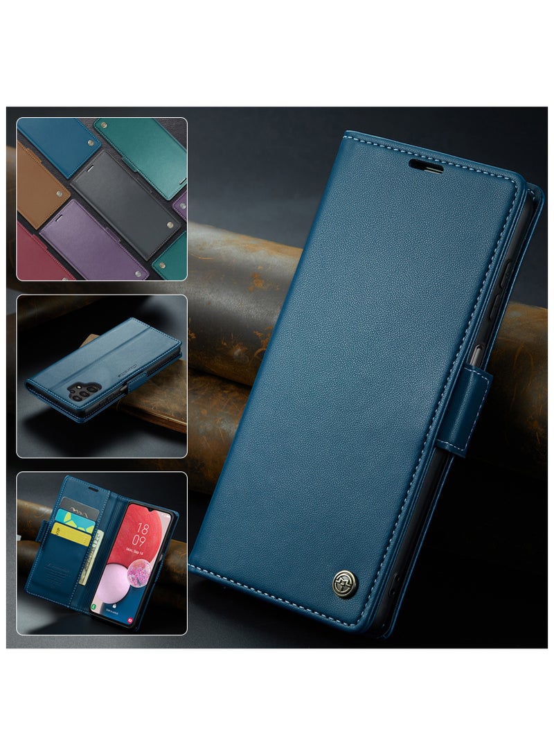 Phone Case for Samsung Galaxy A13 4G Anti-scratch Leather Kickstand Card Slot Money Pocket Blue - Image 4