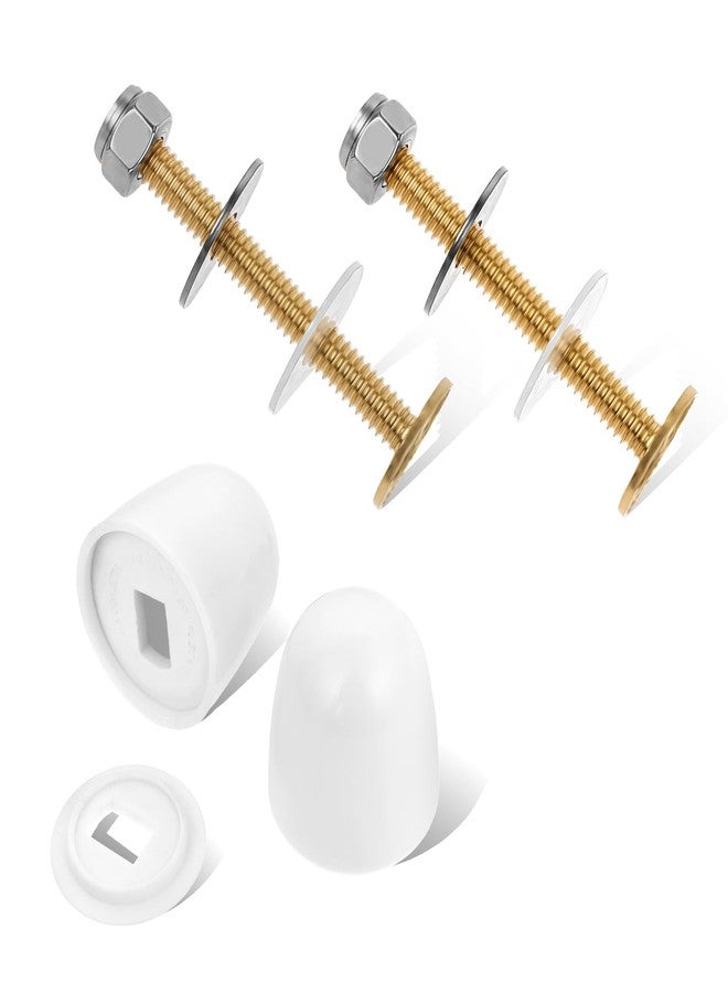 Styquenzer 2 Pack Toilet Bolts and Toilet Bolt Caps, Toilets Bowl to Floor Bolts Kits with Washers & Toilets Bolt Covers White ToiletParts 2-1/4 InchToilet Seat Boltes - Image 1