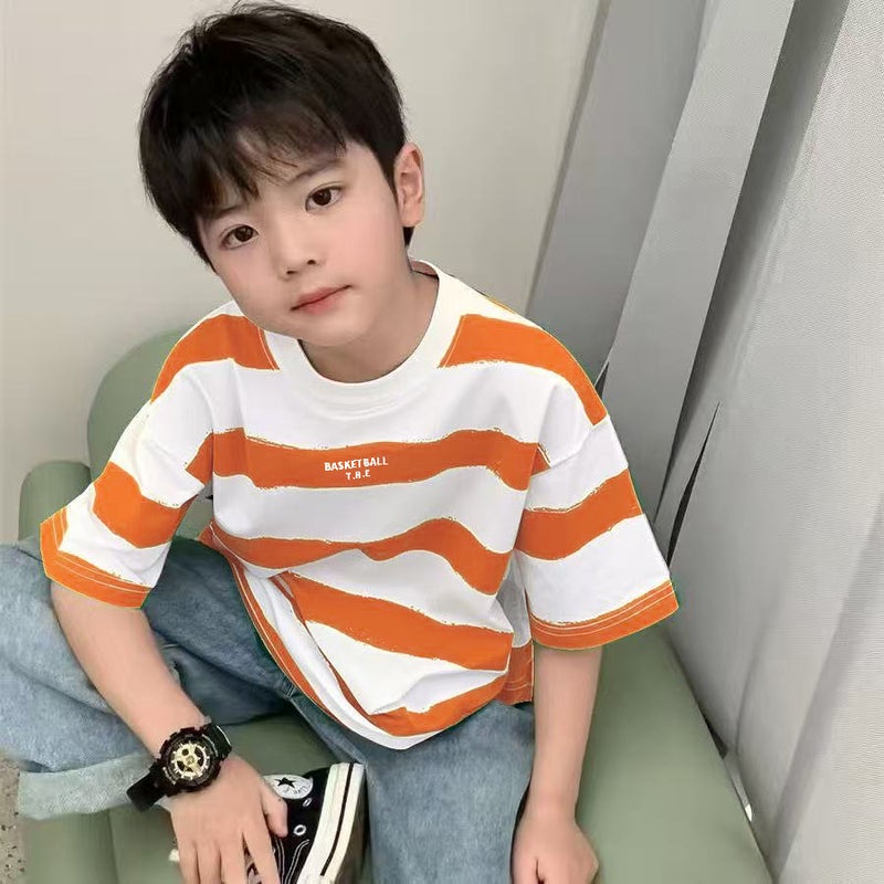 Children'S Wear Striped Half-Sleeved Shirt New All-Match Baby Top Summer Children'S T-Shirt Boys Summer Short-Sleeved Pure Cotton Korean Style - Image 4