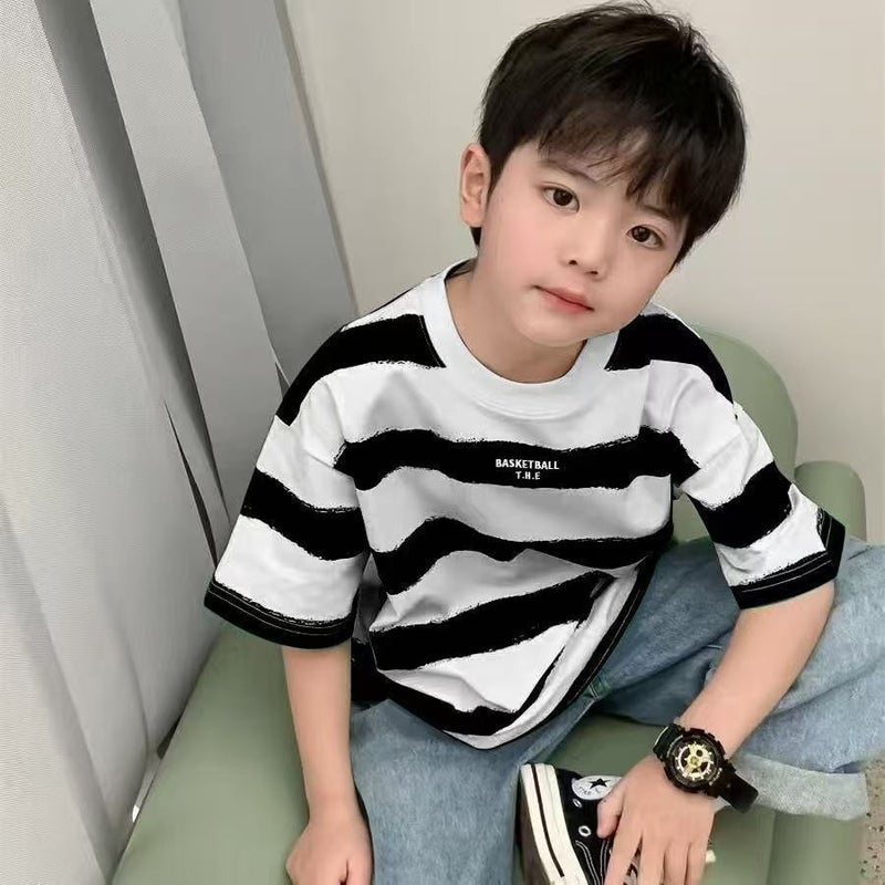 Children'S Wear Striped Half-Sleeved Shirt New All-Match Baby Top Summer Children'S T-Shirt Boys Summer Short-Sleeved Pure Cotton Korean Style - Image 5