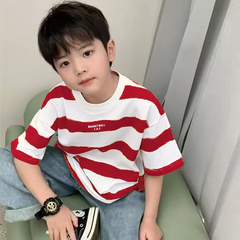 Children'S Wear Striped Half-Sleeved Shirt New All-Match Baby Top Summer Children'S T-Shirt Boys Summer Short-Sleeved Pure Cotton Korean Style - Image 3