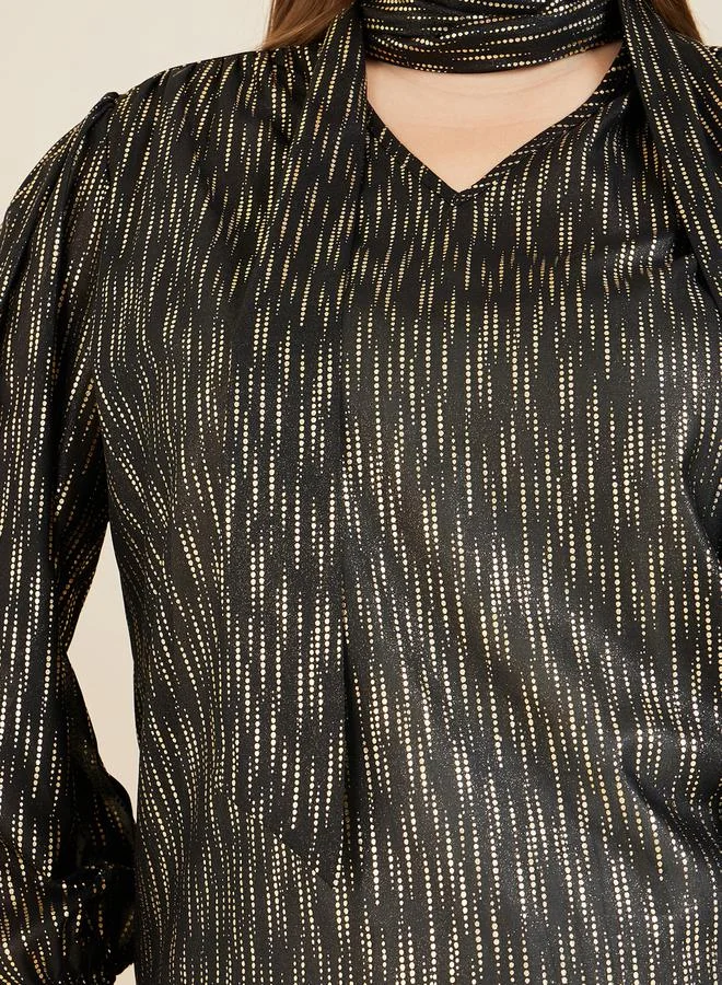 ستايلي Styli Plus Tie Up Neck Striped Blouse