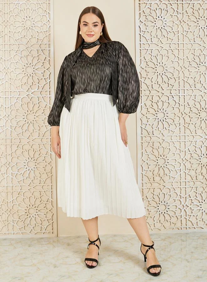 ستايلي Styli Plus Tie Up Neck Striped Blouse