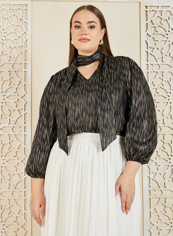 ستايلي Styli Plus Tie Up Neck Striped Blouse