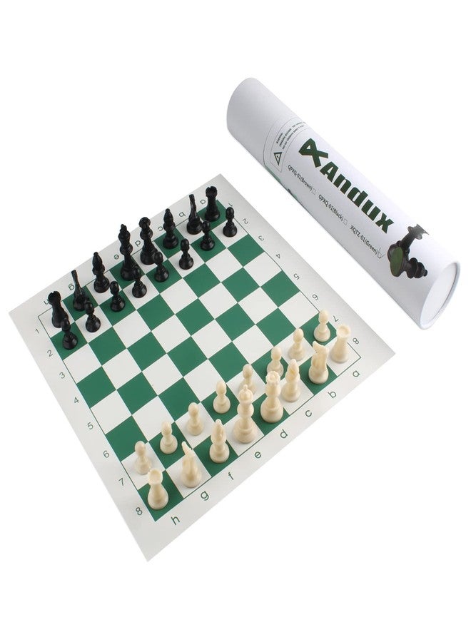 Andux Chess Game Set Chess Pieces and Rollable Board XQTZ-01 (Green,42x42cm) - Image 1
