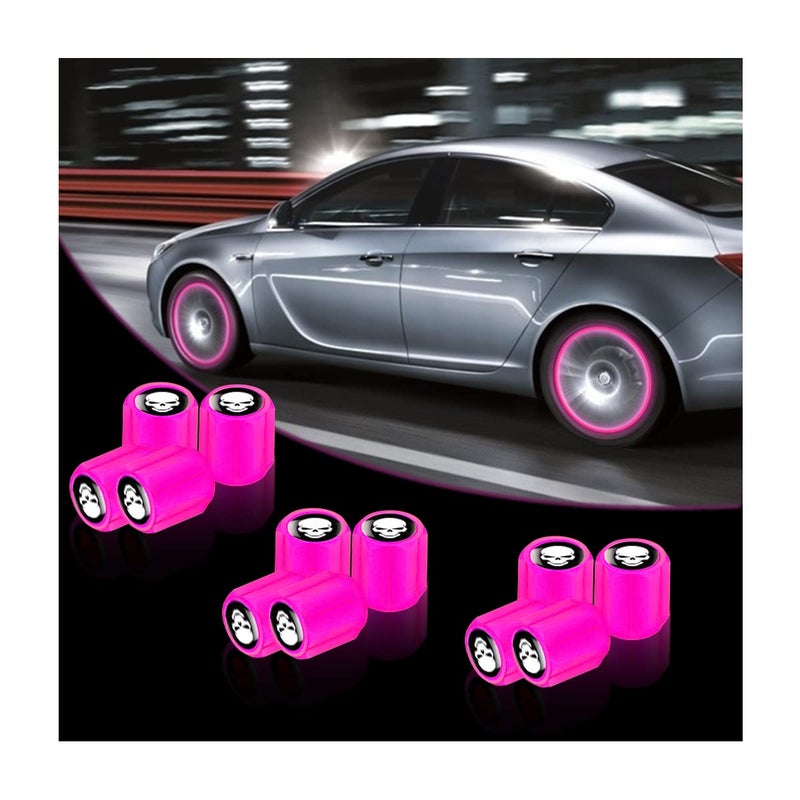 YALOK 12PCS Fluorescent Skull Car Tire Valve Stem Caps ABS Corrosion Resistant Wheel Valve Cover Luminous Illuminated Cap Glow in The Dark Auto Decor Accessories for Motorcycles Bicycles PinkWhite - Image 3