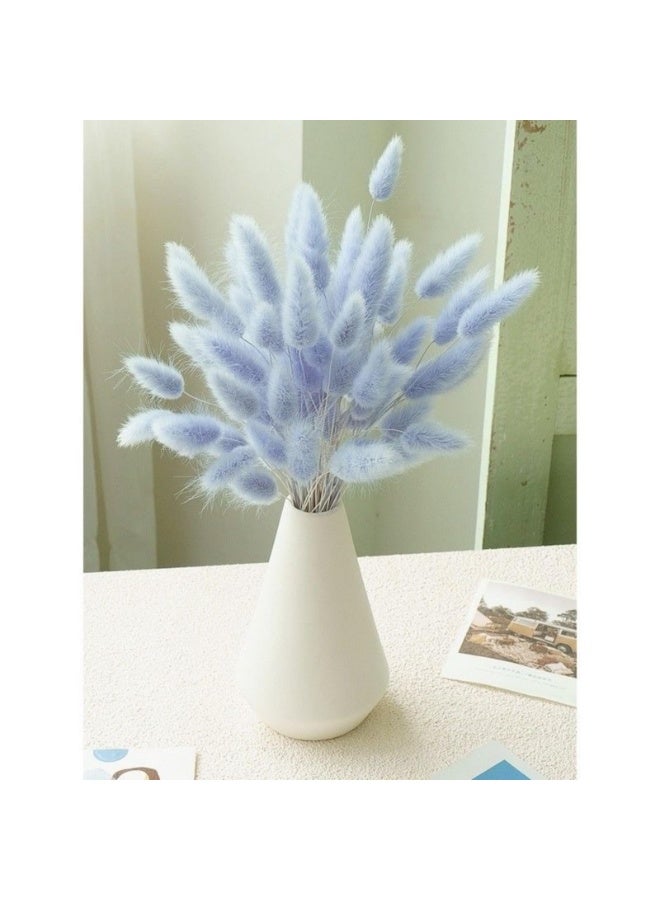 100 Pcs Blue Dried Pampas Grass Decor, 17-inch Bunny Tails Dry Flowers for Home & Wedding - Image 1