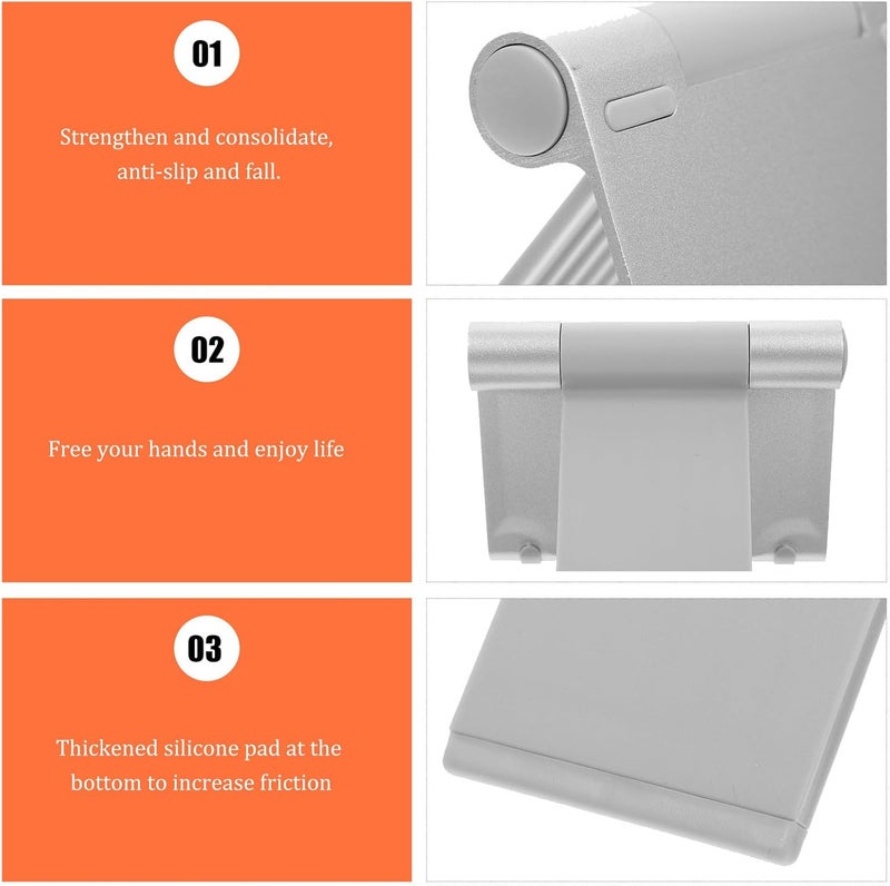 Foldable Desktop Mobile Phone Holder and Tablet Bracket Adjustable Non-Slip Silver Stand for Office and Home Use - Image 3