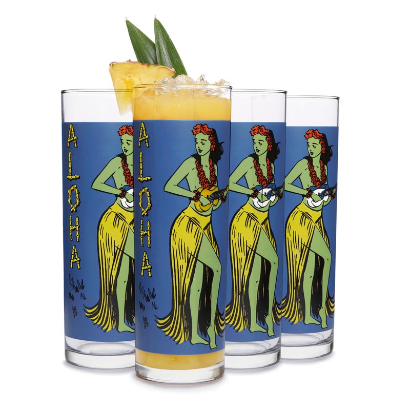 Libbey Zombie Blue Glass Tumbler Set VintageStyle Tiki Drinking Glasses Set of 4 Exotic Tall Drinking Glass Cups for Backyard Luau or Pool Party