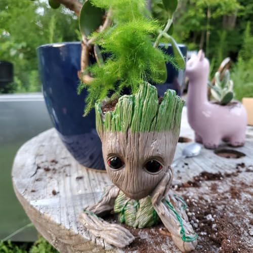 ZUSONUD B-Best Baby Groot Pen Pot Tree Man Pens Holder or Flower Pot with Drainage Hole Perfect for a Tiny Succulents Plants 6" - Image 4