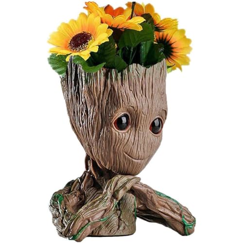 ZUSONUD B-Best Baby Groot Pen Pot Tree Man Pens Holder or Flower Pot with Drainage Hole Perfect for a Tiny Succulents Plants 6" - Image 3