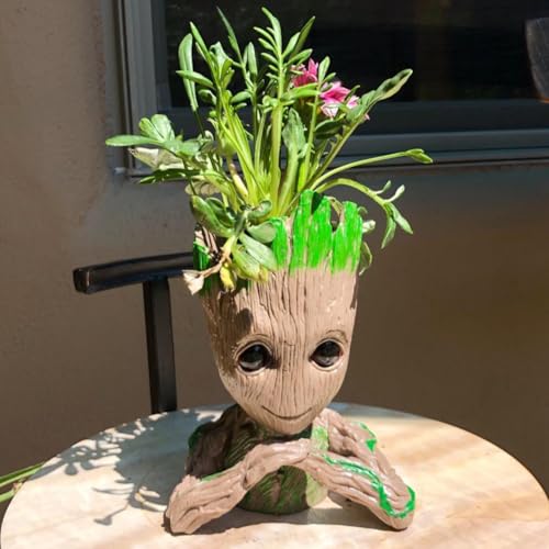 ZUSONUD B-Best Baby Groot Pen Pot Tree Man Pens Holder or Flower Pot with Drainage Hole Perfect for a Tiny Succulents Plants 6" - Image 1