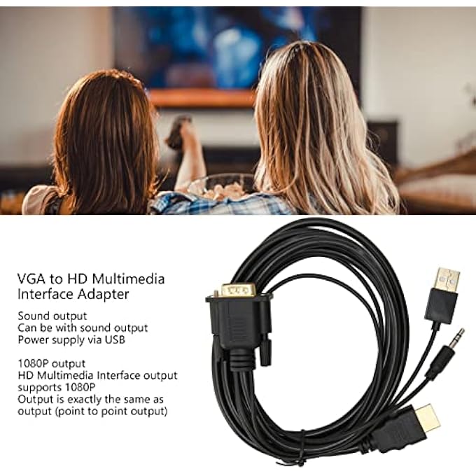 rayihni VGA TO HDMI ADAPTER CABLE, 1080P VIDEO CONVERTER CABLE POWER AUDIO AND USB POWER SUPPLY, CONVERT VGA SOURCE (PC) IN HDMI CONNECTOR OF MONITOR TV, 1.8M/5.9FT - Image 2
