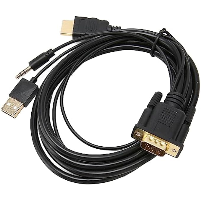 rayihni VGA TO HDMI ADAPTER CABLE, 1080P VIDEO CONVERTER CABLE POWER AUDIO AND USB POWER SUPPLY, CONVERT VGA SOURCE (PC) IN HDMI CONNECTOR OF MONITOR TV, 1.8M/5.9FT - Image 1