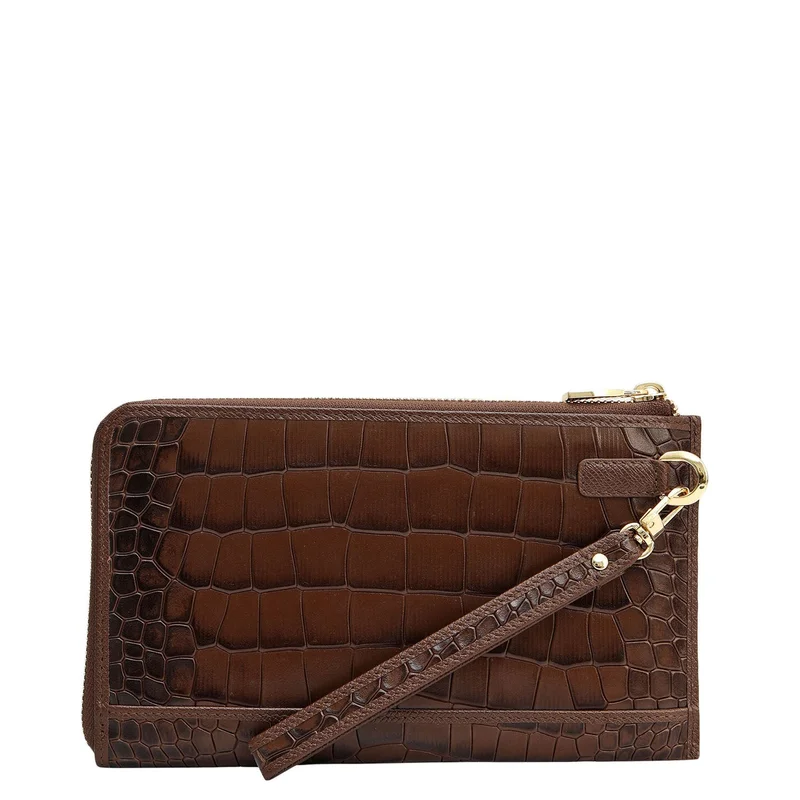 Da Milano Walnut Croco Leather Multi Pouch - Walnut  | Best Price UAE