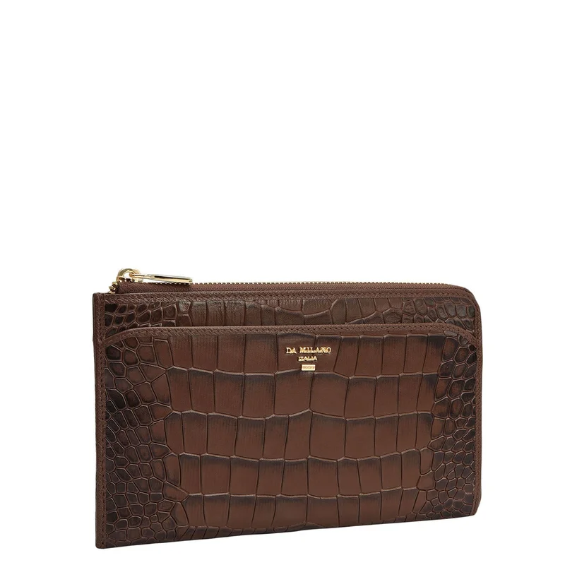 Da Milano Walnut Croco Leather Multi Pouch - Walnut  | Best Price UAE