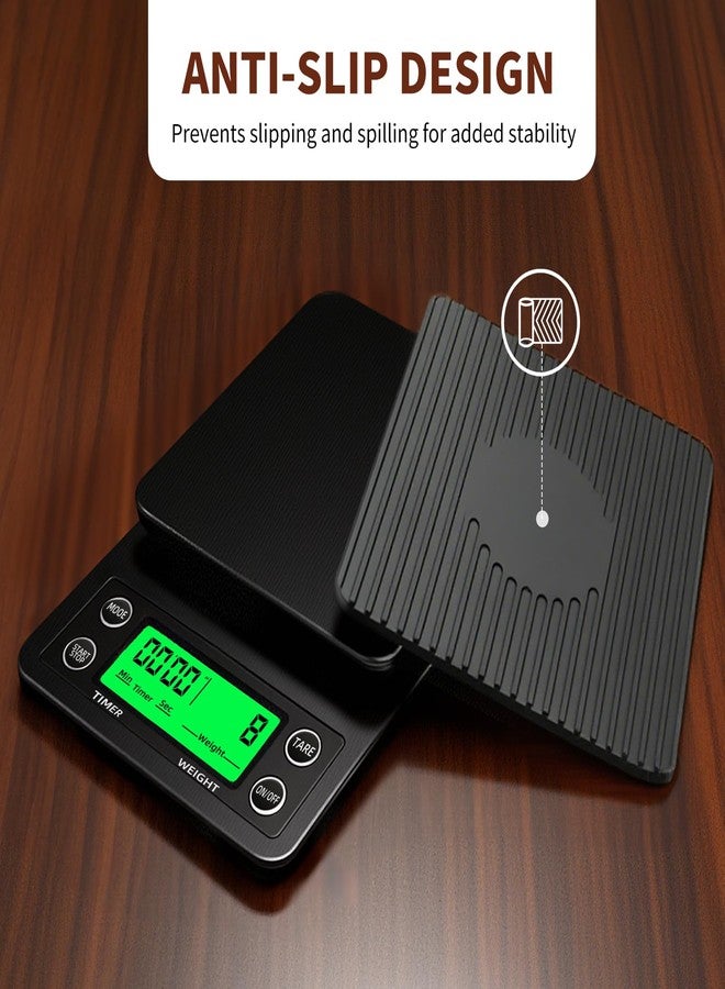 YONCON Coffee Scale with Timer - 0.1g Accurate, 3kg Drip Espresso Scale for Pour Over Coffee, Portable Digital Kitchen Food Scale with, LCD Displa, Non-Slip Mat (Including Batteries) - Black - Image 4