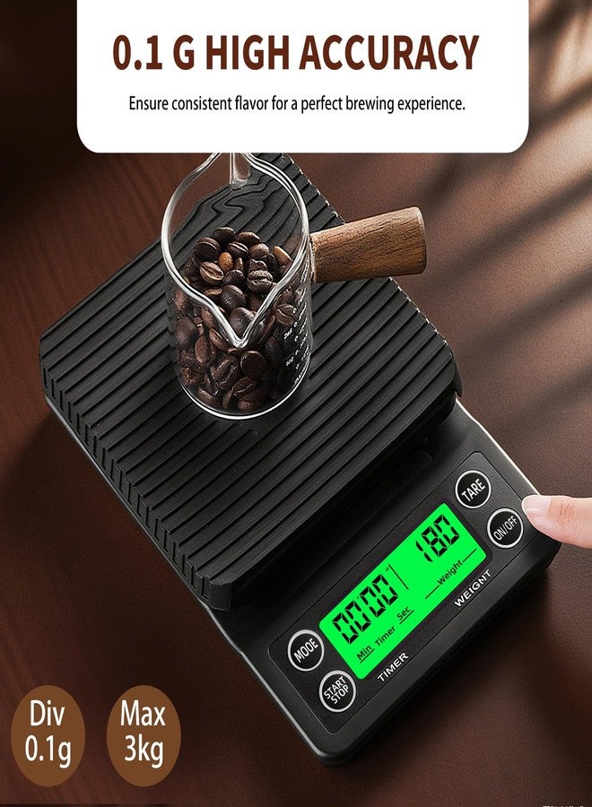 YONCON Coffee Scale with Timer - 0.1g Accurate, 3kg Drip Espresso Scale for Pour Over Coffee, Portable Digital Kitchen Food Scale with, LCD Displa, Non-Slip Mat (Including Batteries) - Black - Image 3
