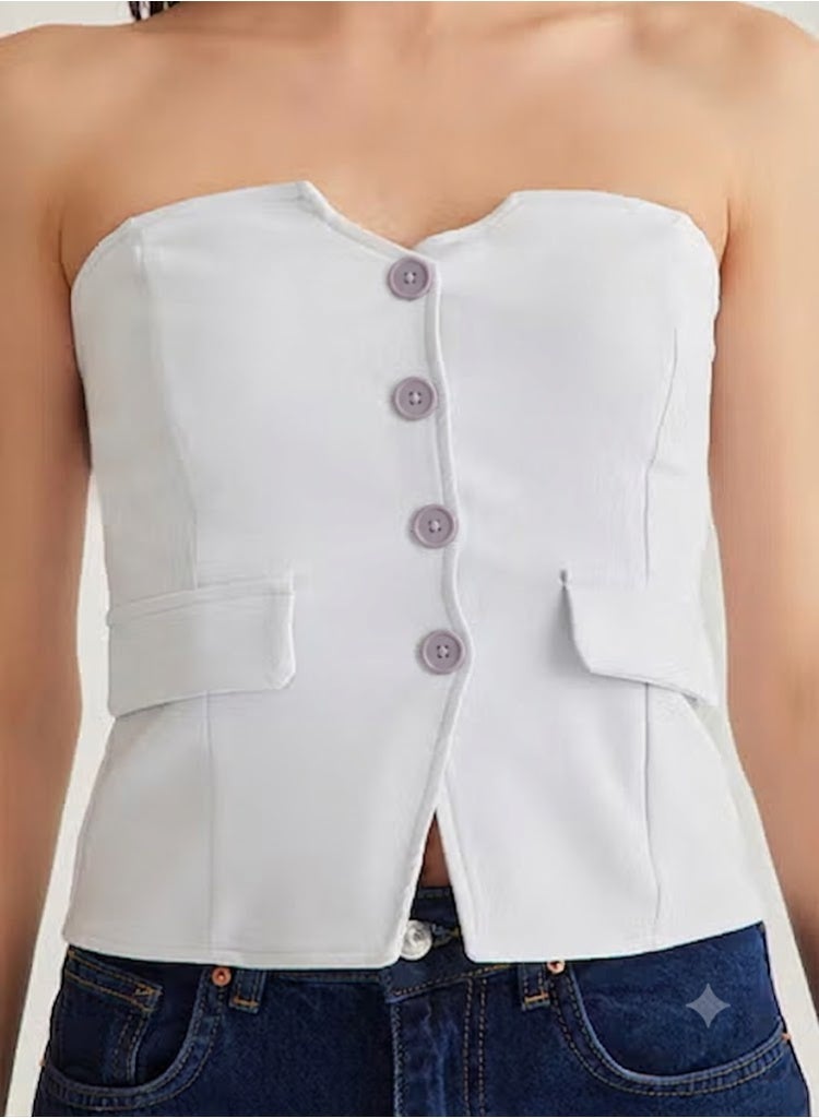 trendyol Fitted Strapless Crop Woven Vest - Image 2