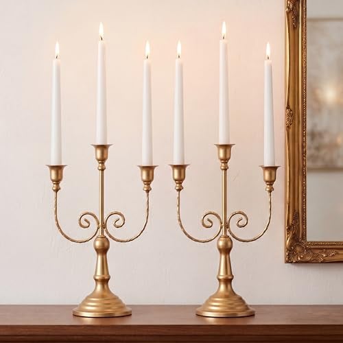NUPTIO Candlestick Holders Candelabras Gold Candle Stick Stands 2 Pcs Metal Candelabra Centerpieces Candlestick Holders for Tapered Candles Wedding Birthday Party Dining Table Christmas Decoration 11 - Image 1