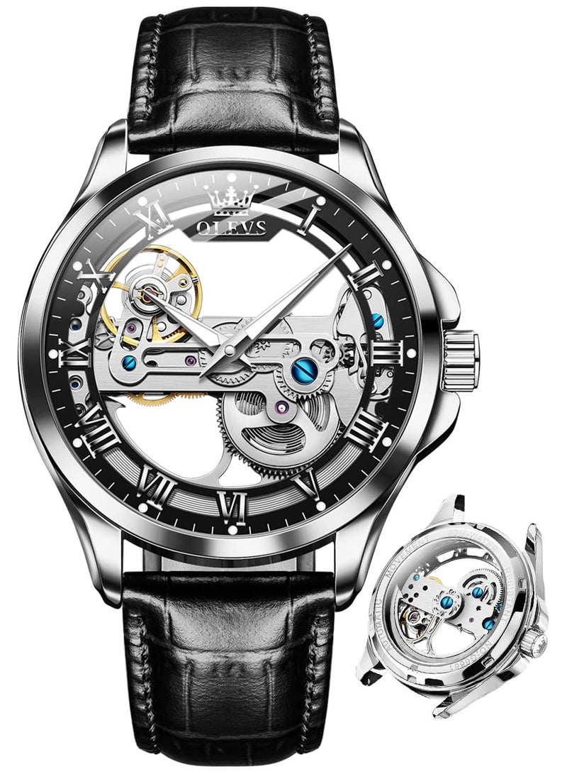 أوليفز ساعة OLEVS للرجال بتصميم جمجمة فاخرة من الجلد ومقاومة للماء ومضيئة 6661 - Image 1