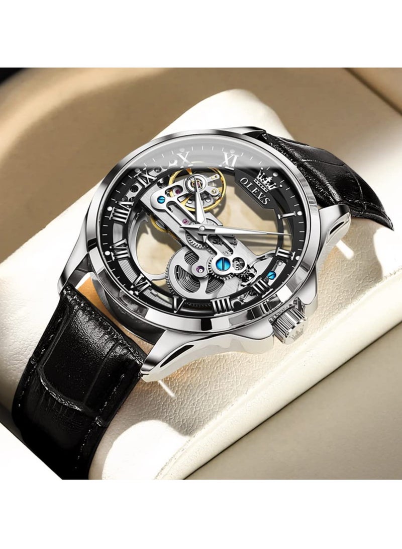 أوليفز ساعة OLEVS للرجال بتصميم جمجمة فاخرة من الجلد ومقاومة للماء ومضيئة 6661 - Image 2