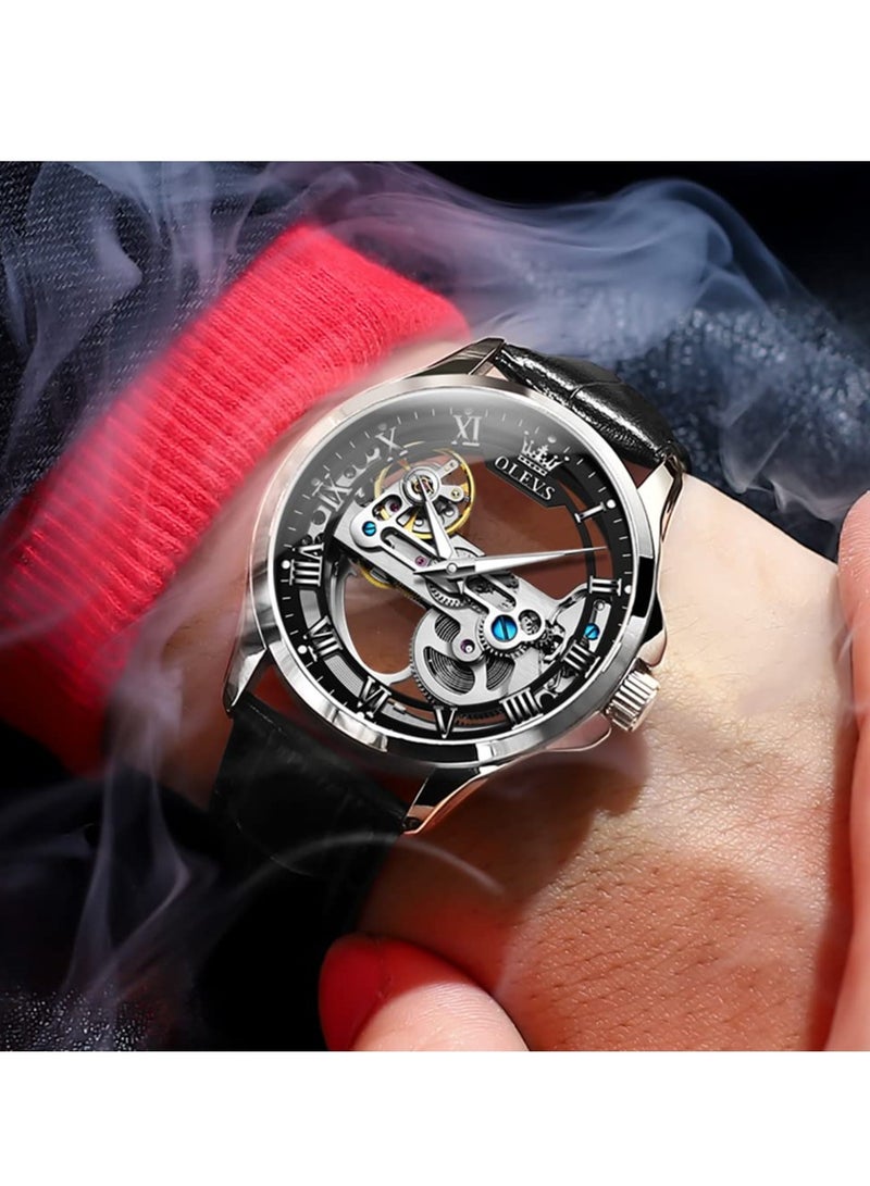 أوليفز ساعة OLEVS للرجال بتصميم جمجمة فاخرة من الجلد ومقاومة للماء ومضيئة 6661 - Image 3