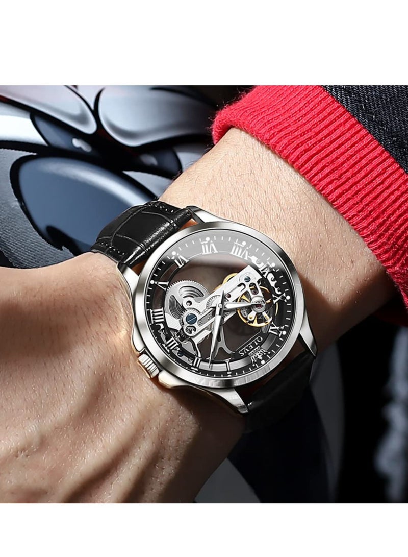 أوليفز ساعة OLEVS للرجال بتصميم جمجمة فاخرة من الجلد ومقاومة للماء ومضيئة 6661 - Image 4