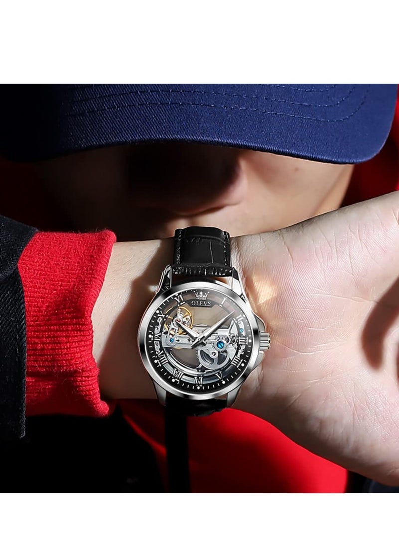 أوليفز ساعة OLEVS للرجال بتصميم جمجمة فاخرة من الجلد ومقاومة للماء ومضيئة 6661 - Image 5
