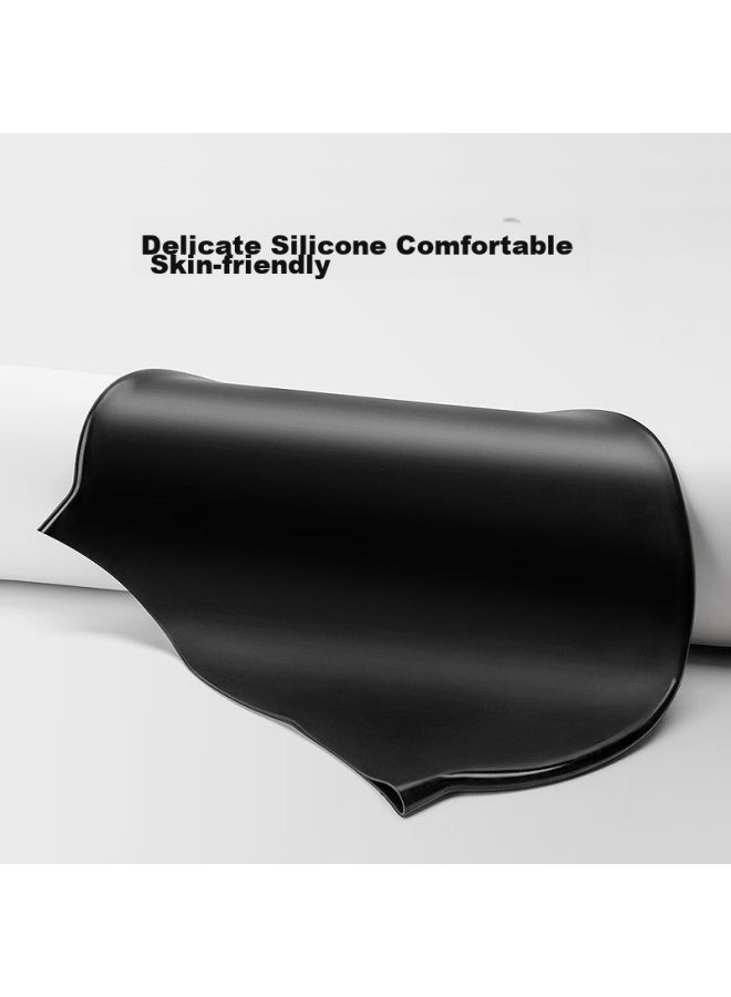 JD.com Jd Jingzao Silicone Swim Cap For Men And Women, High-elasticity Waterproof Long Hair Ear Protection Large Capacity Swim Cap, Black - Image 5