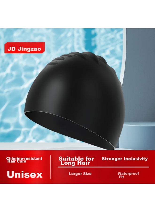 JD.com Jd Jingzao Silicone Swim Cap For Men And Women, High-elasticity Waterproof Long Hair Ear Protection Large Capacity Swim Cap, Black - Image 1