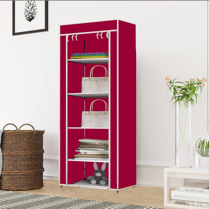 Whitecloud TRANSFORMING HOMES Whitecloud TRANSFORMING HOMES 5L Collapsible Wardrobe Closet with Metal Rods and Plastic Jointers Non Woven Fabric Cloth Storage Organizer Lightweight and Easy to Assemble W 61005 Maroon  - Image 1