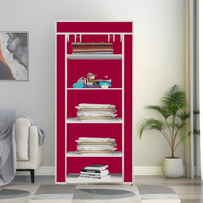 Whitecloud TRANSFORMING HOMES Whitecloud TRANSFORMING HOMES 5L Collapsible Wardrobe Closet with Metal Rods and Plastic Jointers Non Woven Fabric Cloth Storage Organizer Lightweight and Easy to Assemble W 61005 Maroon  - Image 2