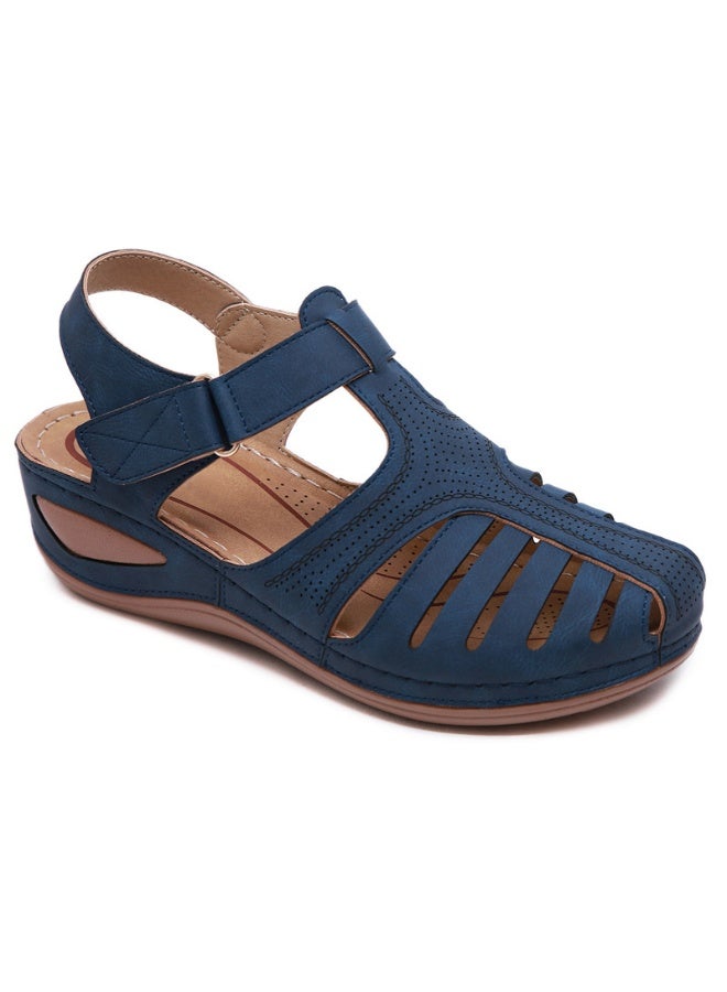 NIBEMINENT Summer Retro Wedge Sandals Leather Casual Women's Anti-Slip Open Toe Platform Shoes Soft Sole Beach Roman Shoes  - Image 1
