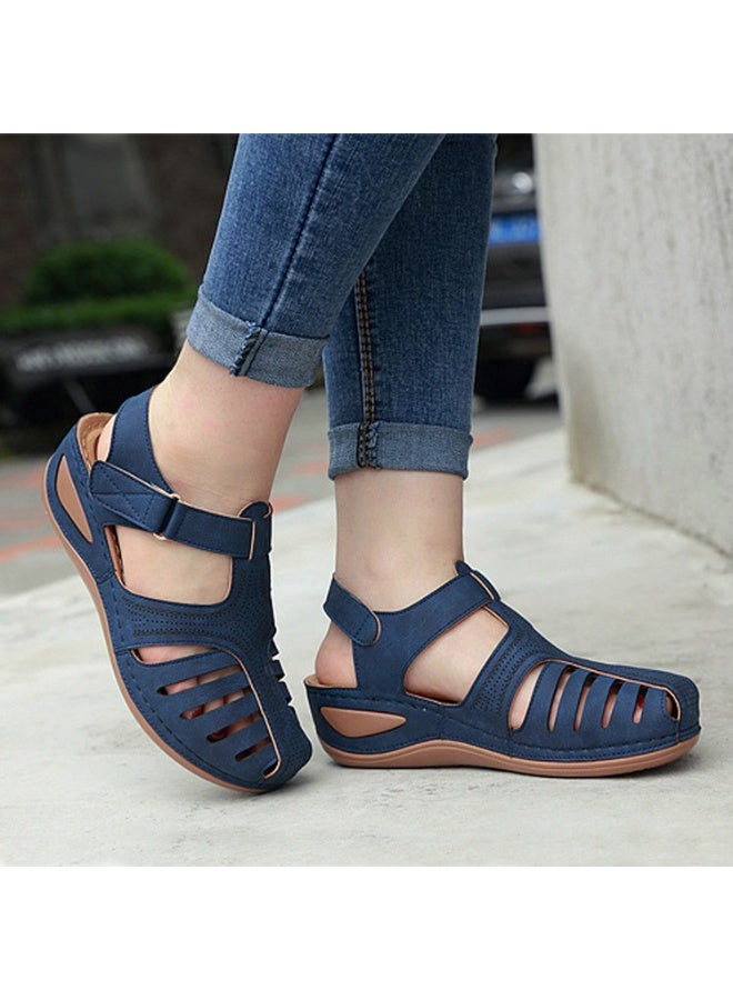 NIBEMINENT Summer Retro Wedge Sandals Leather Casual Women's Anti-Slip Open Toe Platform Shoes Soft Sole Beach Roman Shoes  - Image 3