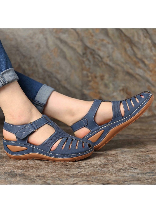 NIBEMINENT Summer Retro Wedge Sandals Leather Casual Women's Anti-Slip Open Toe Platform Shoes Soft Sole Beach Roman Shoes  - Image 2