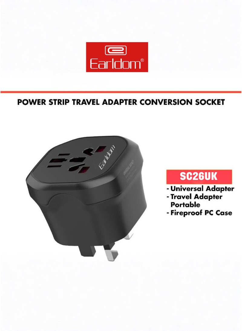 Earldom SC26UK Universal Travel Adapter Power Strip – 4-in-1 International Plug Converter (UK/US/EU/AU), 2500W Surge-Protected Multi Socket, Compact Child-Safe Travel Charger – Best for International Travelers, UAE & Worldwide Use - Image 5