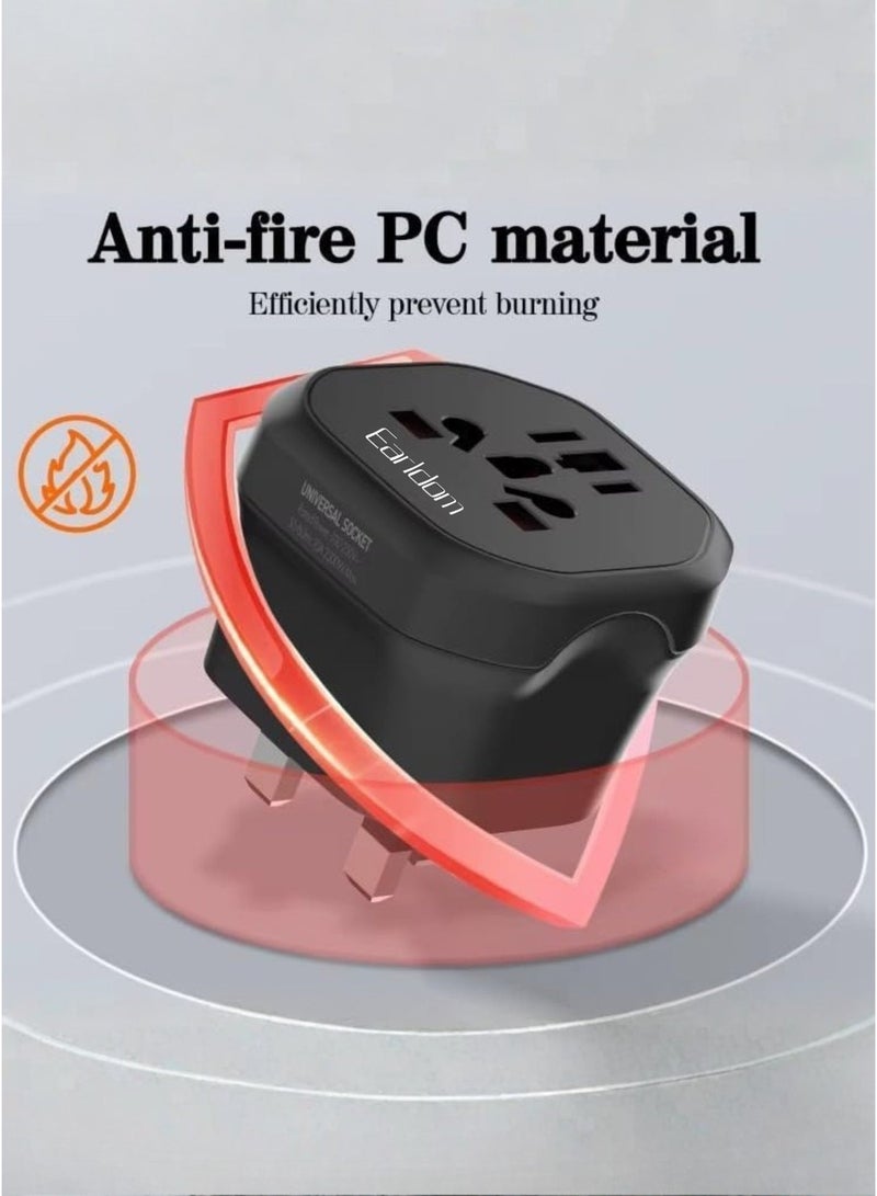 Earldom SC26UK Universal Travel Adapter Power Strip – 4-in-1 International Plug Converter (UK/US/EU/AU), 2500W Surge-Protected Multi Socket, Compact Child-Safe Travel Charger – Best for International Travelers, UAE & Worldwide Use - Image 3