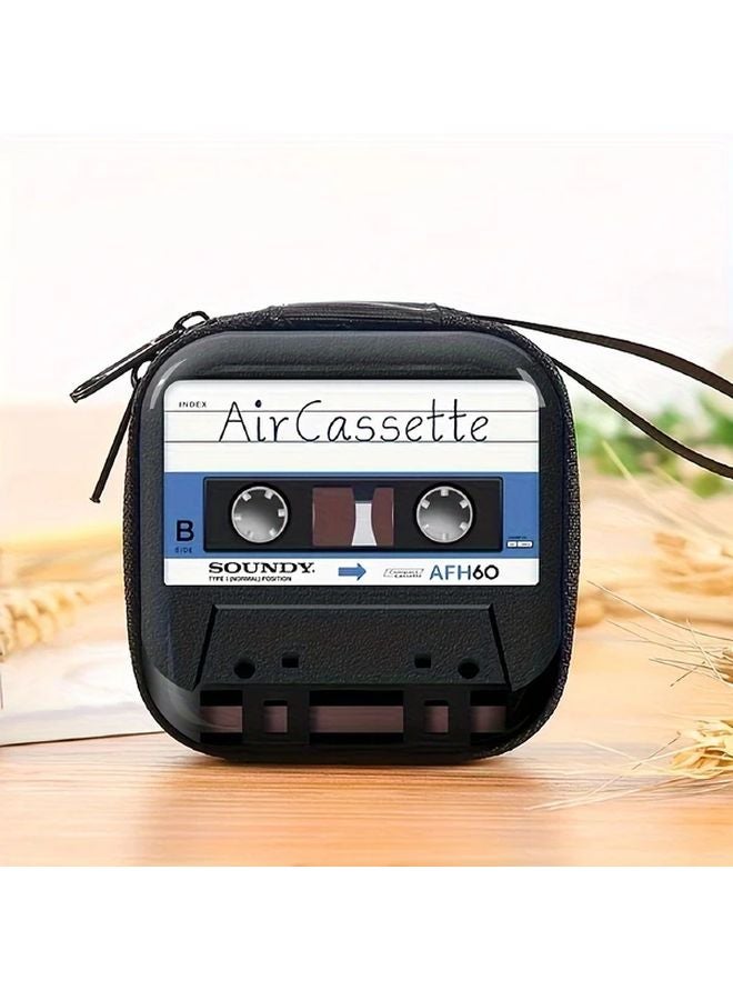 Black Retro Tinplate Coin Purse Geometric Pattern Hard Shell Earphone Holder Case Mini Zipper Wallet - Image 1