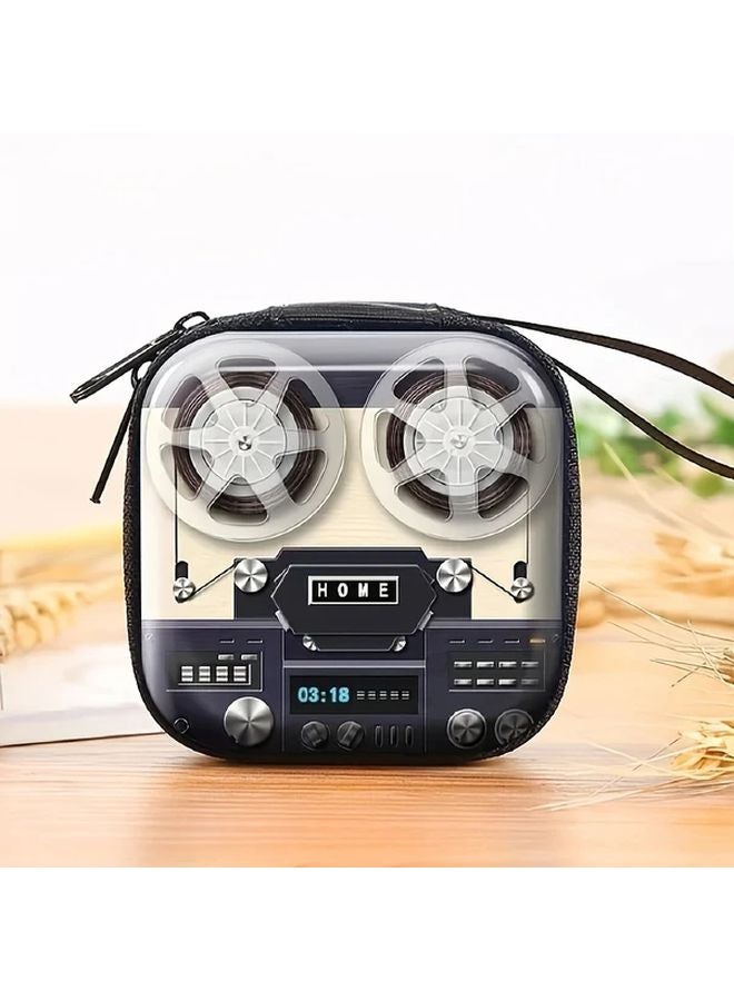 Black Retro Tinplate Coin Purse Geometric Pattern Hard Shell Earphone Holder Case Mini Zipper Wallet - Image 2