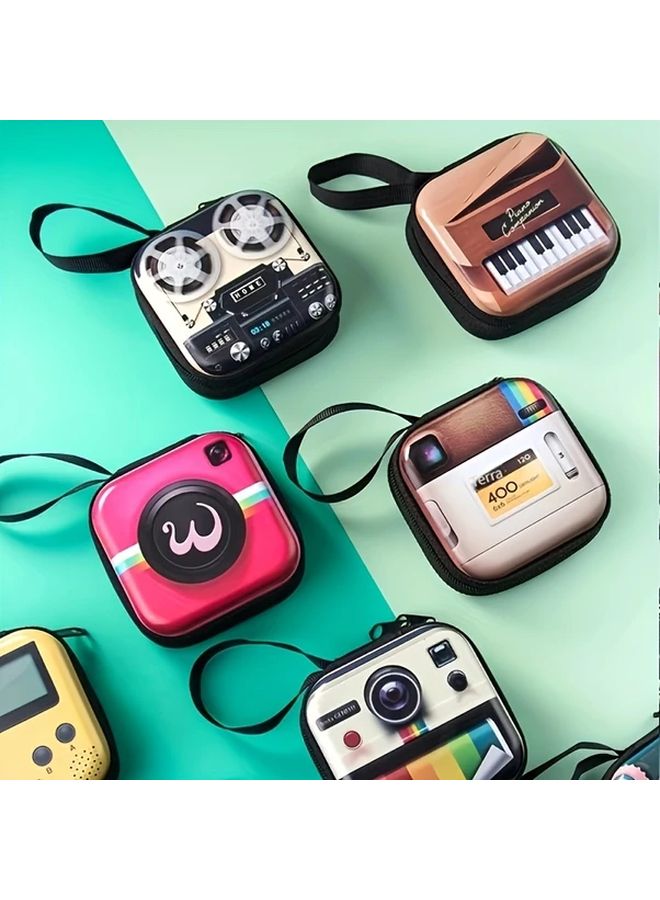 Black Retro Tinplate Coin Purse Geometric Pattern Hard Shell Earphone Holder Case Mini Zipper Wallet - Image 4