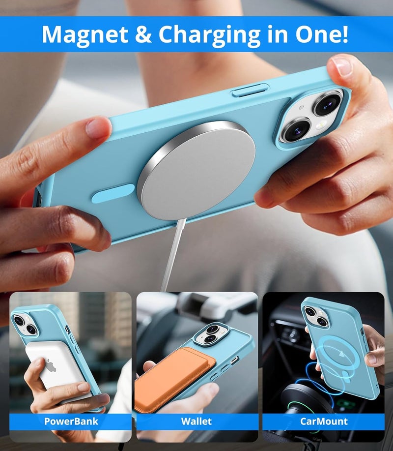 حافظة مغناطيسية لـ iPhone 15 مع زجاج واقي واحد، متوافقة مع Magsafe، حماية من السقوط وفق المعايير العسكرية، ظهر غير لامع شفاف، حافظة هاتف مقاومة للصدمات لـ iPhone 15، فاتح - Image 3