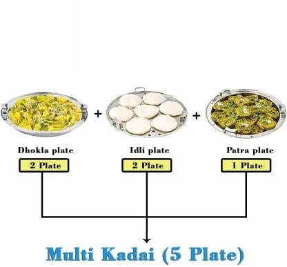 Bigbought Stainless Steel Multi Kadai Idli Cooker Steamer with Copper Bottom AllinOne Big Size dhokla Cooker 5 Plate 2 Idli 2 Dhokla 1 Patra Momo 3 in 1 285 cm Dia - Image 3