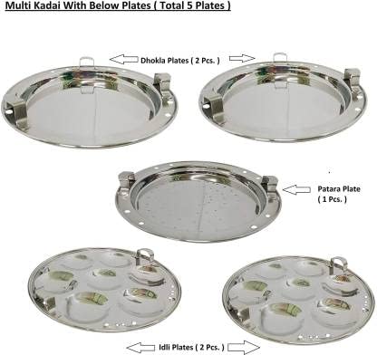 Bigbought Stainless Steel Multi Kadai Idli Cooker Steamer with Copper Bottom AllinOne Big Size dhokla Cooker 5 Plate 2 Idli 2 Dhokla 1 Patra Momo 3 in 1 285 cm Dia - Image 4
