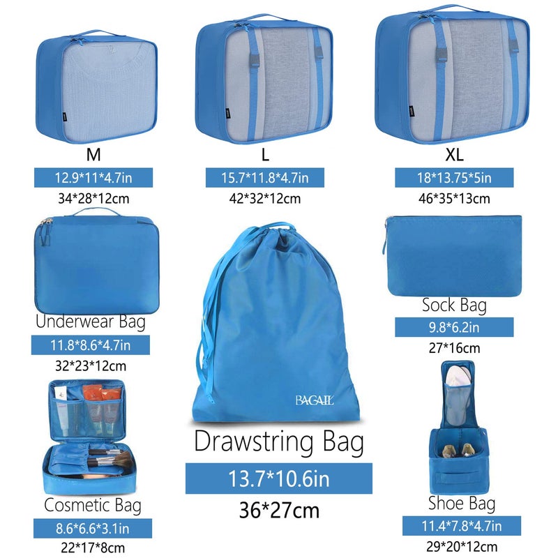 BAGAIL 8 Set Packing Cubes Luggage Packing Organizers for Travel Accessories-Light Blue - Image 2