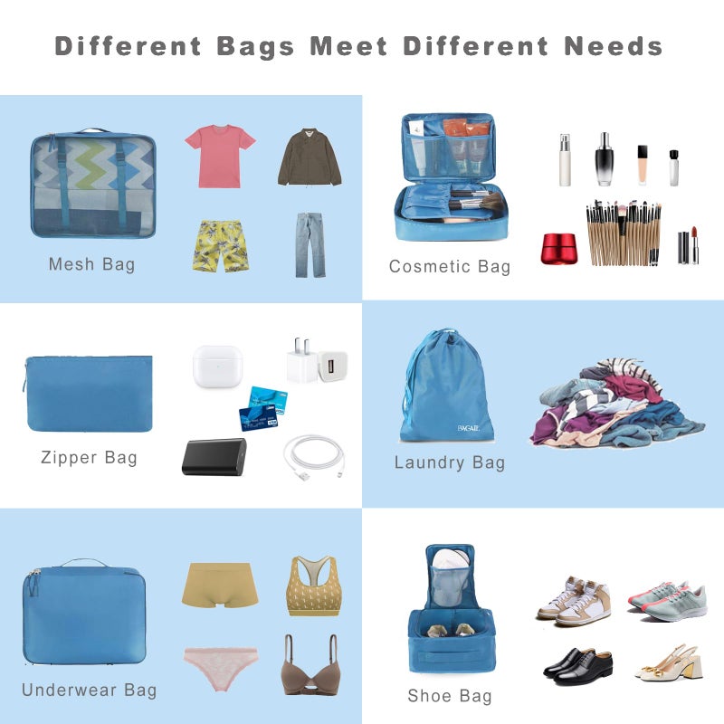 BAGAIL 8 Set Packing Cubes Luggage Packing Organizers for Travel Accessories-Light Blue - Image 5